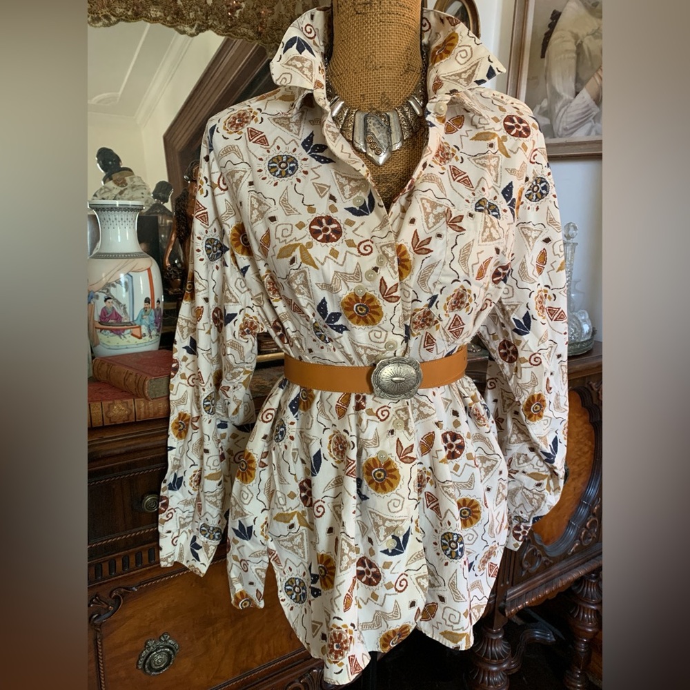Vintage Cotton Southwestern Country Western Native-vibe Boho Hippie Blouse Shirt